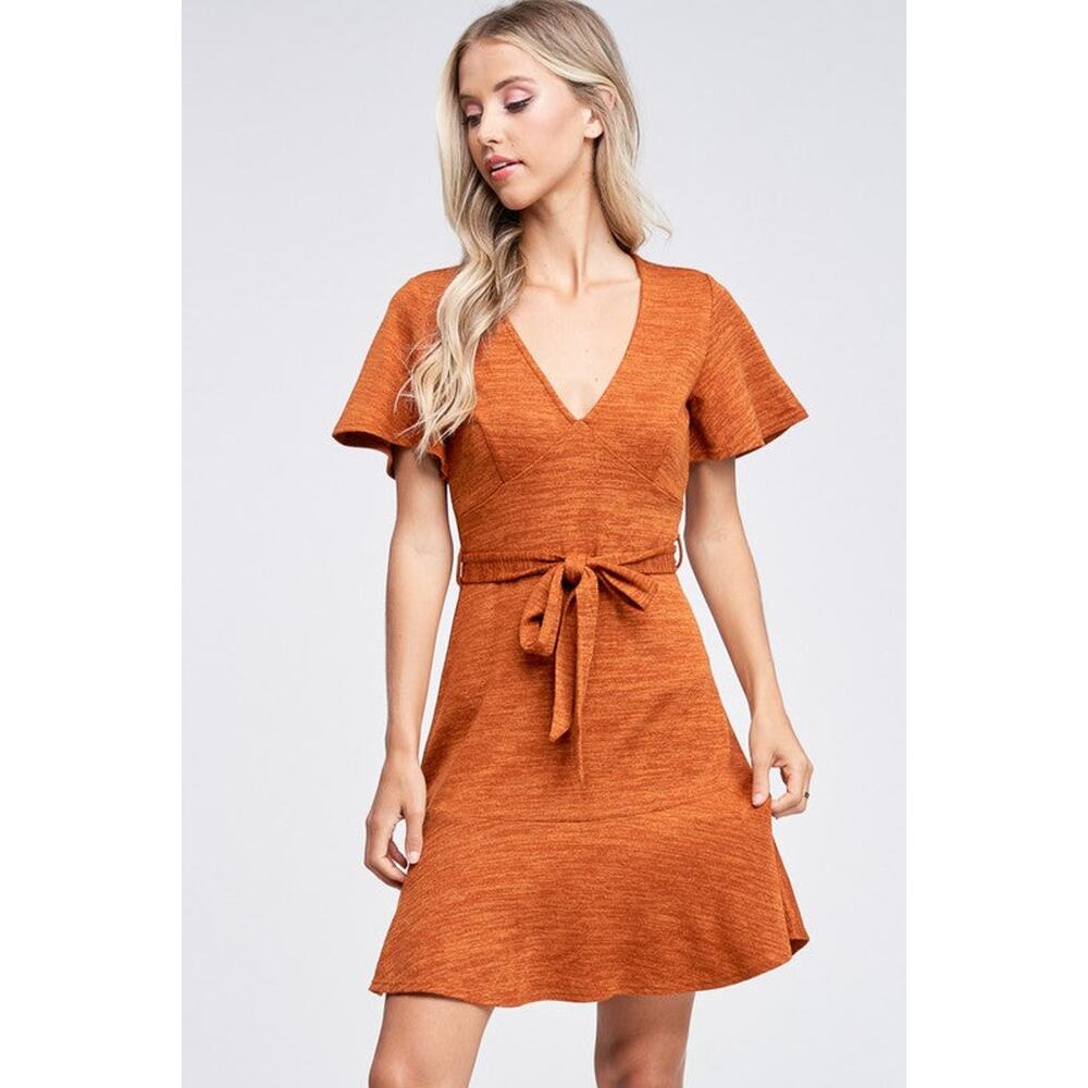 Iris Ruffle Dress- Rust,Teal - Picture 2 of 9